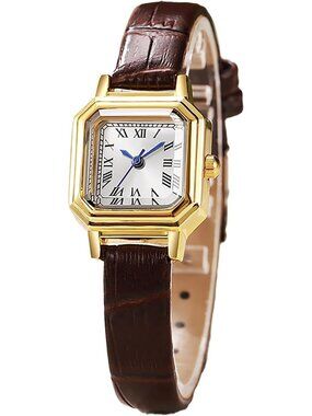 Women Coffee Gold White Vintage Rectangular Watch Small Analog Quartz Wristwatch